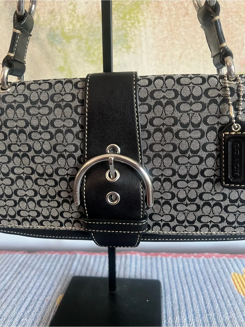 Coach SOHO Vintage 2004 Black and Gray Mini Cs Signature Canvas Shoulder Bag
